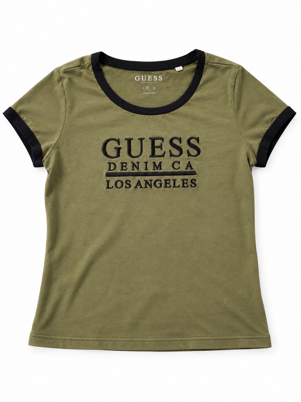 Guess Olive Green Ringer Tee with Black Logo